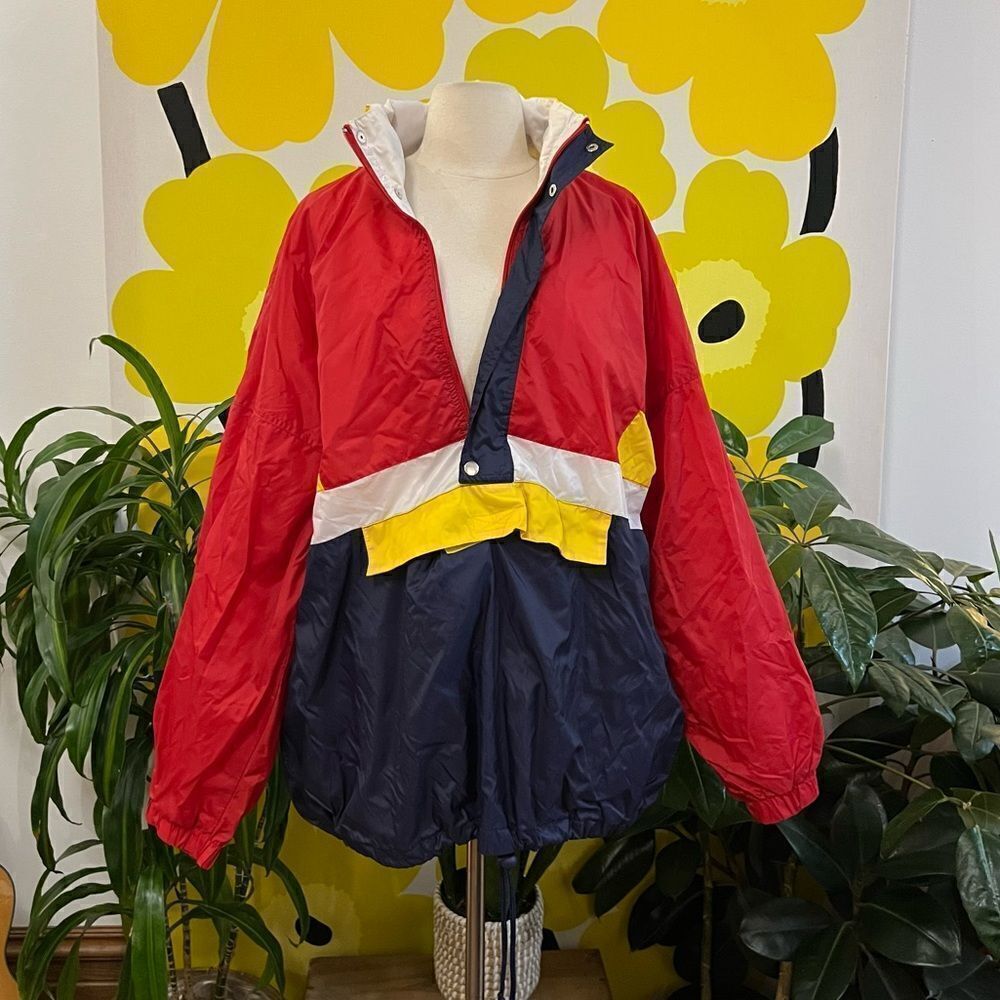 Rad Retro Italian Vintage 1990s Primary Colorblock Winbreaker Pillover Jacket